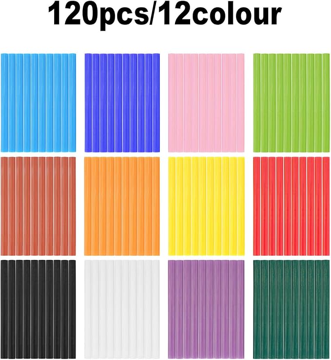 Gartful 120PCS Colored Mini Hot Glue Sticks - 0.28x3.9" Hot Melt Glue Sticks, Multipurpose for Art & Craft Project, Home Decoration, General Repair, Bonding, Sealing, 12 Colors