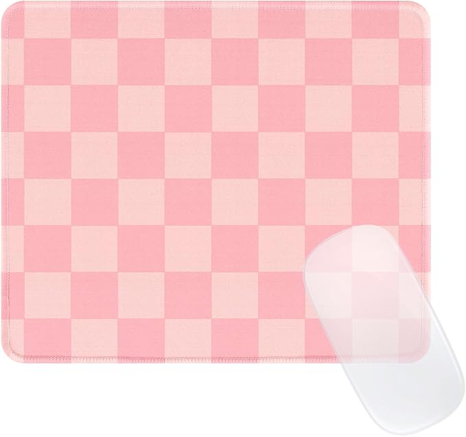 Cute Pink Mouse Pad,Retro Checkered Pattern Mousepad,Square Aesthetic Plaid Waterproof Grid Mouse Mat Design, Non-Slip Rubber Base Computer Funny Boho Small Mouse Pads, Desk Accessories