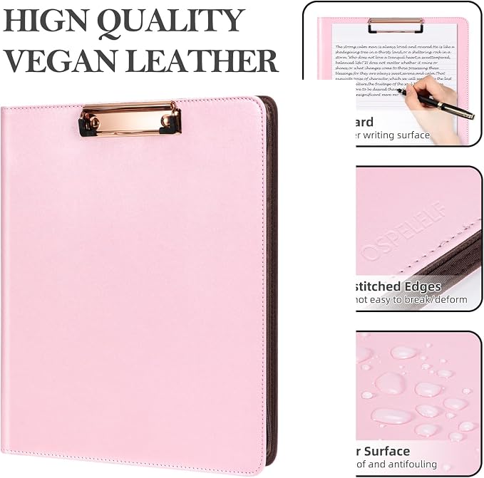 Ospelelf Pink Leather Portfolio Binder 3 Ring, Zippered Clipboard Folder with Storage - 5 Dividers with Pocket, Padfolio for Women,12.1” Tablet Sleeve, Refillable Notepad, Card Slot