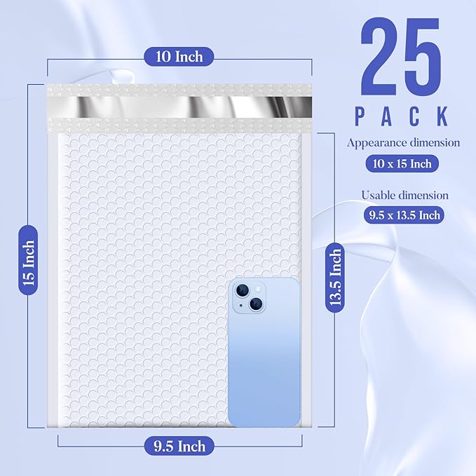 Fuxury Bubble Mailers 9.5x14.5" 25 Pack White Large Padded Envelopes Usable Size 9.5x13.5" Self Seal Bubble Envelopes Padded Mailers Shipping Bags for Mailing book Shirt Small Business #4