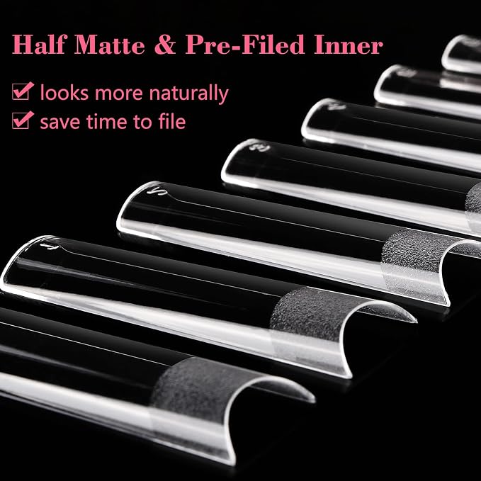 LIONVISON XL Square Nail Tips: NO C Curve for Acrylic Nails Professional | 240PCS Clear Long Straight Flat Pre-Shaped Half Cover False Nails French Tips for Nail Salon Home DIY - 12 Sizes