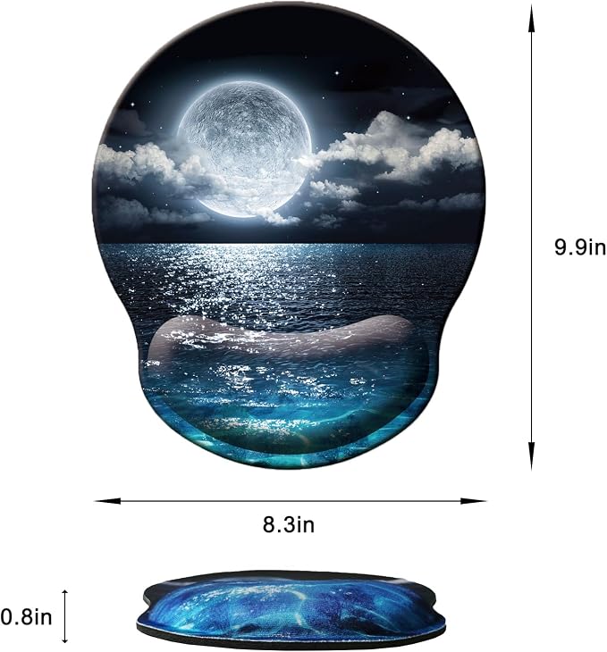 Mouse Pad with Wrist Support, Ergonomic Mouse Pad with Memory Foam Wrist Rest Cushion, Non-Slip Rubber Base Gaming Mice Pad for Home Office Computer Laptop, Moonlit Night