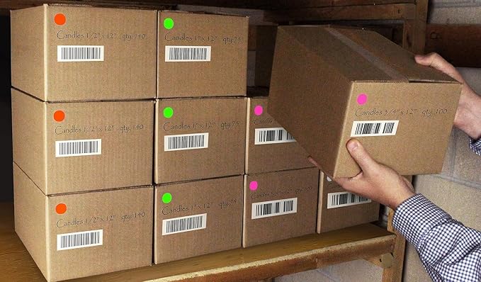 3/4 Inch Dot Stickers, Fluorescent Pink, 1008/Pack | Pink Circle Stickers with Matte Paper for Classrooms, Warehouses, and Medical Use. Made in USA