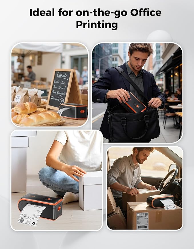 MUNBYN MC240 Bluetooth Thermal Label Printer, Portable Wireless 4×6 | Rechargeable battery, Bluetooth & USB connectivity, 4×6 label support, ink-free printing, built-in paper bin