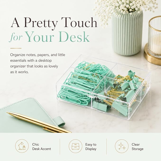 Paper Clips and Binder Clips Set, Green & Gold, Assorted Size Clips