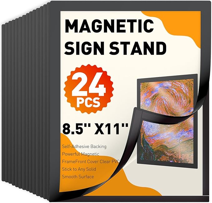 Uniclife 24 Pack Magnetic Sign Holder 8.5" x 11" Self-Adhesive Magnetic Picture Frame Wall Mounted Display Frame for Home Office Store Poster Document Holder for Wall Door Glass Window Refrigerator