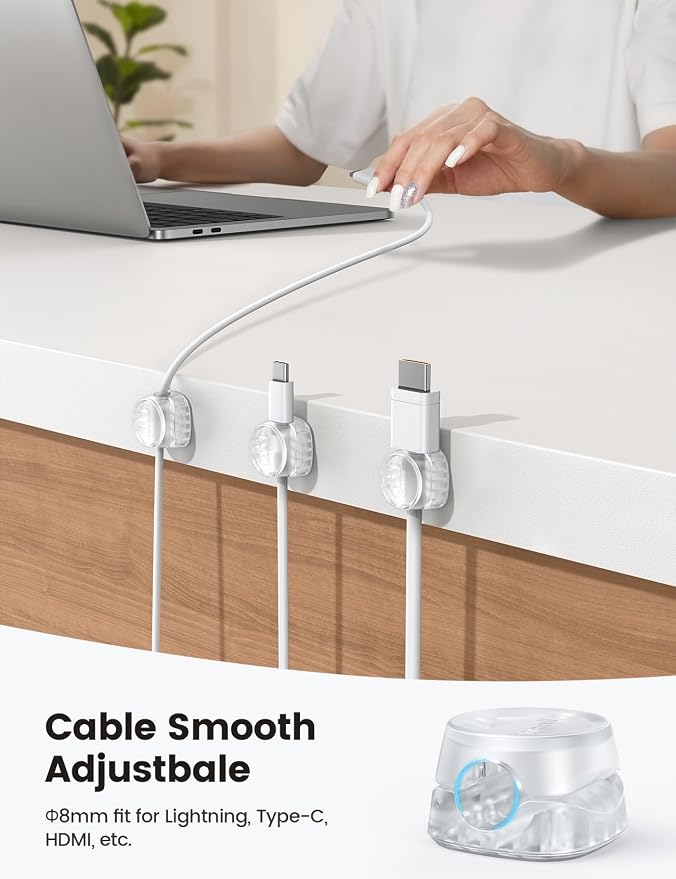 Lamicall 6 Pack Cord Organizer, Office Desk Accessories, Clear Cable Clips | [1s Lock] Spring Cable Management Clips for Desk Nightstand Car, School Home Workspace Decor, College Dorm Room Decor Gadgets