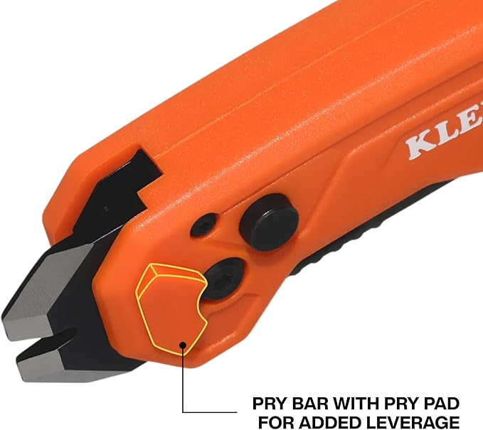 Klein Tools 44309 Pry Bar Knife, 2-in-1 FLICKBLADE Utility Knife with Built-In Pry Bar, Dual Locking Positions at 135-Degree and 180-Degree, Full Metal Core