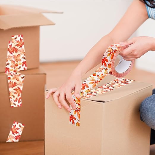 Whaline Fall Packing Tape Watercolor Maple Leaf Printed Tape Waterproof Autumn Leaves Shipping Tape for Thanksgiving Small Business Gifts DIY Crafts Decor