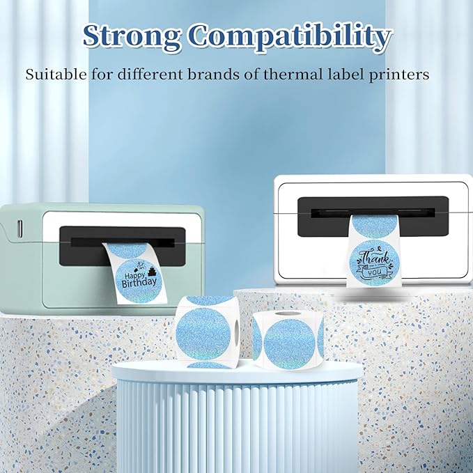 1.5 Inch Thermal Labels,Holographic Circle Direct Thermal Stickers,for Address Design DIY Logo Business(300 pcs/Blue dots)