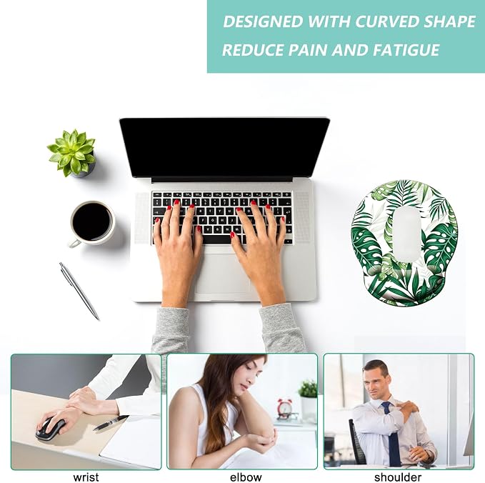 Mouse Pad with Wrist Support, Ergonomic Mouse Pad with Memory Foam Wrist Rest Cushion, Non-Slip Rubber Base Gaming Mice Pad for Home Office Computer Laptop, Green Frond