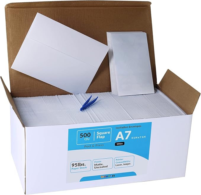 500 Pcs White A7 Invitation Envelopes 5 1/4 x 7 1/4 Square Flap Envelopes Self Seal 95lb for Wedding Shower Birthday Bussiness Graduation Mailing Invitation Announcement 5 x 7 Greeting Cards Photos