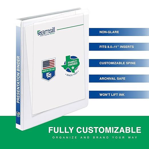 Samsill 0.5 Inch 3 Ring Binder, Economy Round Ring, Clear View Cover, 100 Sheet Capacity - for School, Home, Office - White, 6 Pack