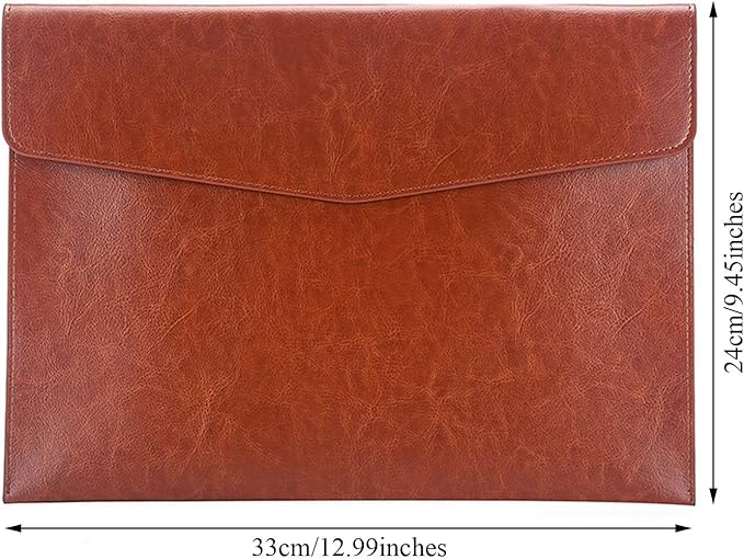 Enyuwlcm PU Leather A4 File Folder Document Holder Envelope Folder Case with Snap Closure for Receipt Contract Brown