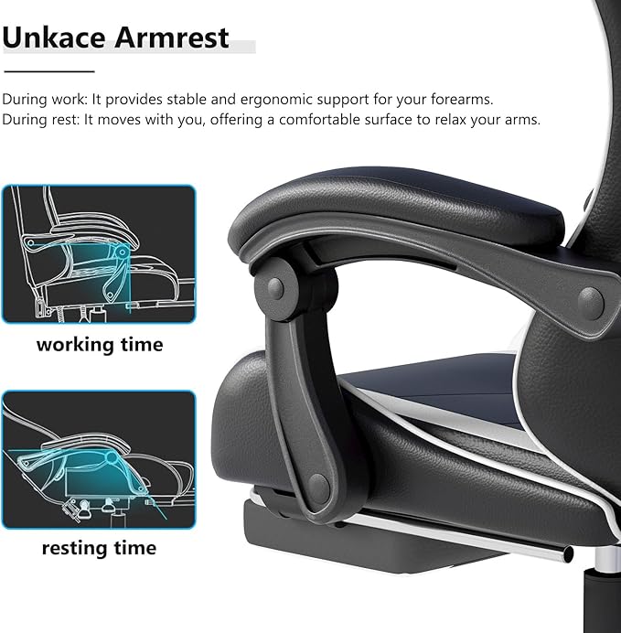 Gaming Chair with Headrest and Lumbar Support, Ergonomic High Back Office Chair, Racing Style Executive Computer Desk Chair, Leather Adjustable Swivel Task Chair for Home Office (White)