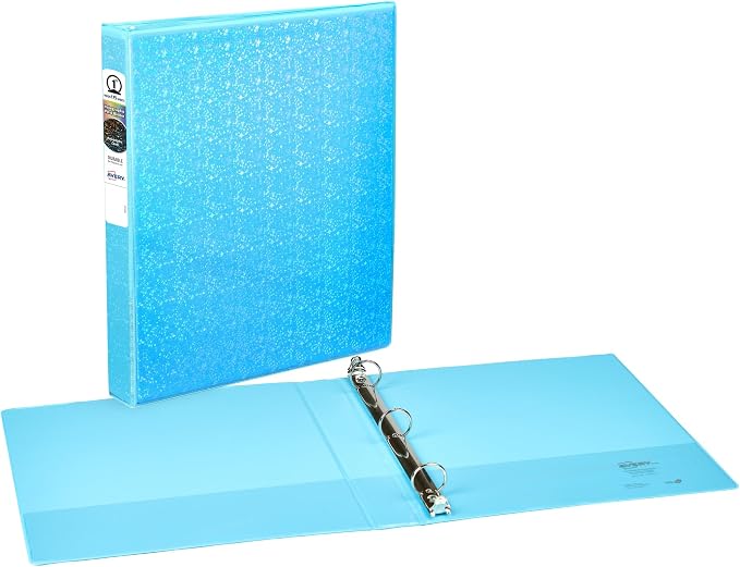 Avery® Holographic 3 Ring Binder, 1" Round Rings, 1 Aqua Binder | For School, Home and Office Organization, Customizable View Cover, 3D Holographic Rainbow Cover, Nonstick PVC-Free Pockets