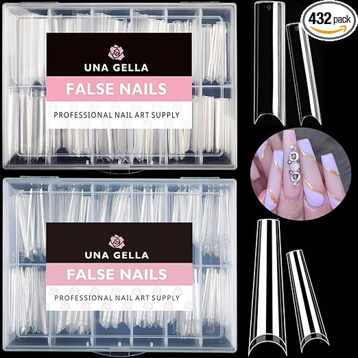 UNA GELLA Soft Gel Nail Tips XXL 432pcs Square Coffin No C Curve Clear Tapered Straight Nail Tips 2 Style For Salon Home DIY
