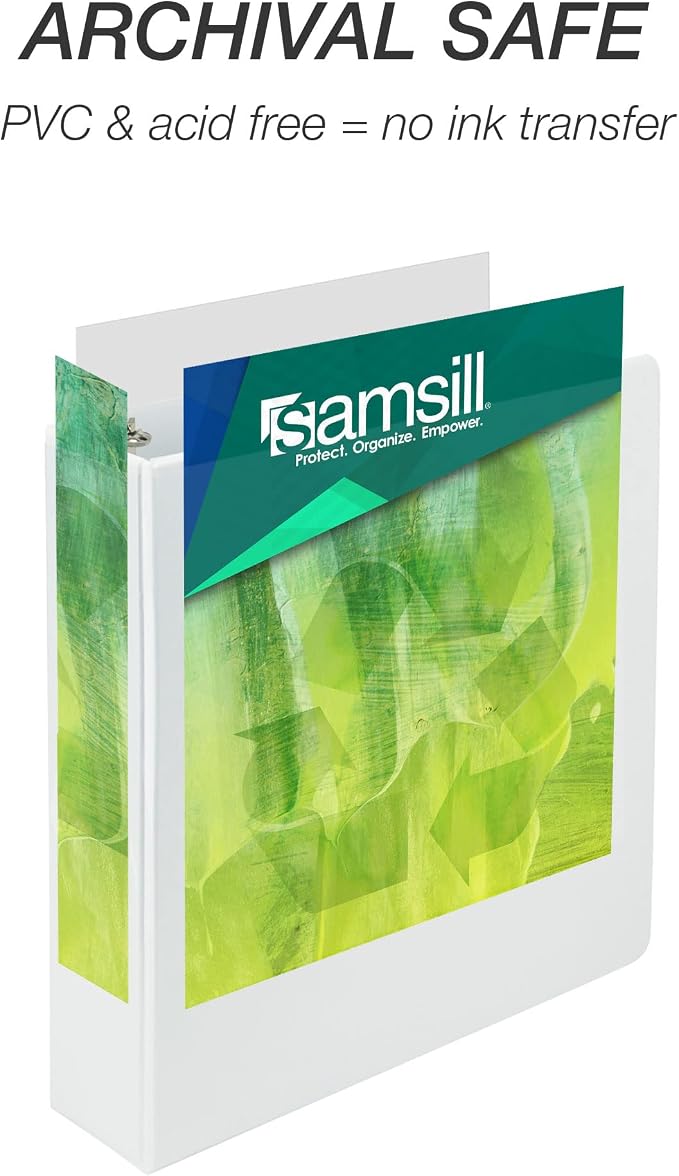 Samsill Plant-Based 3 Inch Durable Round Ring, View Binder, Eco-Friendly, USDA Certified Biobased, 4 Pack, White