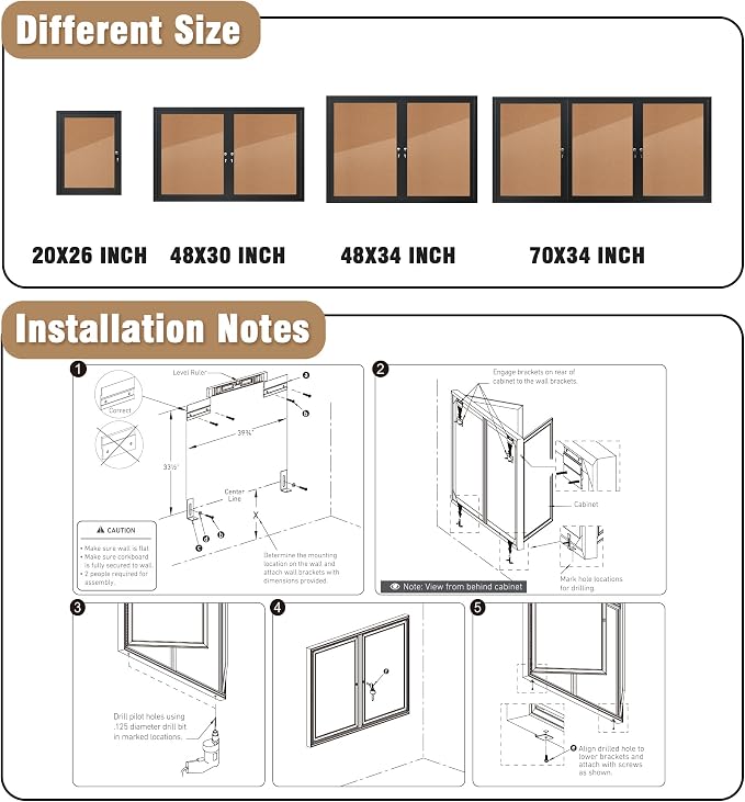 Mifuro 48"x34" Enclosed Bulletin Board, Outdoor Lockable Weather-Resistant Aluminum Cork Noticeboard for School & Office, Black Frame w/Cork