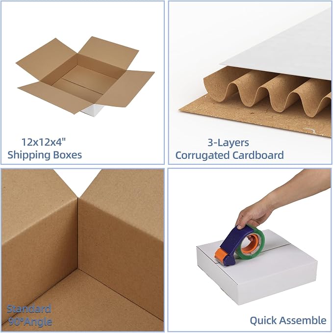 Hoikwo 12x12x3 Shipping Boxes Set of 25 | White Corrugated Cardboard Box for Small Business for Packaging Mailing
