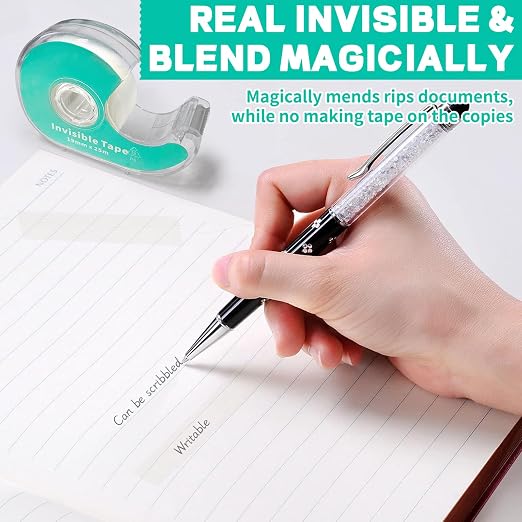 Invisible Clear Tape Bulk with Dispenser,12 Pack Transparent Tapes Frosted Writable, Bulk Tape Rolls 7/10 X 1000 Inches School Home Office Supplies for Gift Paper Wrapping, Art Craft, Labeling