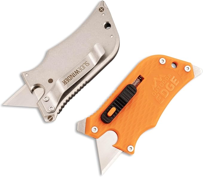 Outdoor Edge SlideWinder - Utility Knife Multitool with Standard Replaceable Razor Blade, Screwdrivers, Prybar, Bottle Opener and Pocket Clip with Locking Auto-Retracting Blade