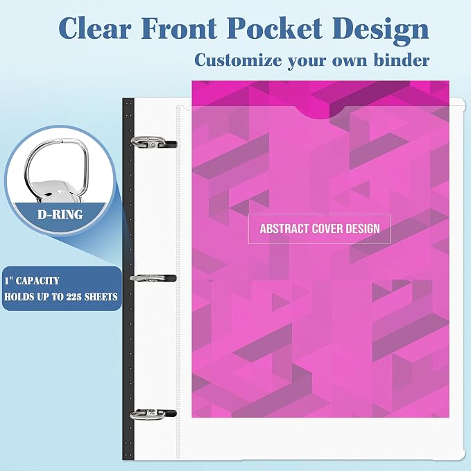 INFUN 1 Inch Telescoping 3 Ring Binder - 1PCS-White，Flexible Binders with Customizable Front Cover and Clear Catalog Pocket, 1Inch Rings, Holds 8.5x11 inch Paper