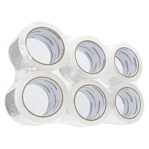 Amazon Basics Extra-Wide Packing Tape for Moving, Storage, Shipping and Sealing Boxes, Crystal Clear, Low Odor, 2.83" x 54.6 Yards, 6-Pack