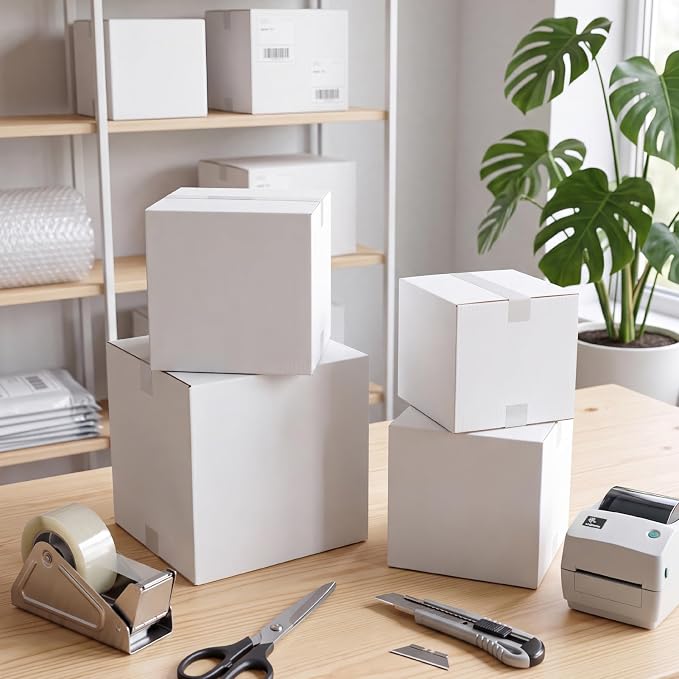 CRUGLA Assorted Sizes Shipping Boxes 30 Pack (8x8x8, 6x6x6, 5x5x5), White Corrugated Cardboard Mailers, Each 10 PCS Small Boxes for Small Business Packaging, Shipping & Storage