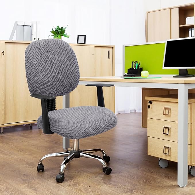 MIFXIN Computer Office Chair Cover Stretch Elastic Slipcover 2 Piece Stretchable Jacquard Computer Chair Seat Covers Furniture Protector for Office Home, Only Covers, NO Chair (Grey)