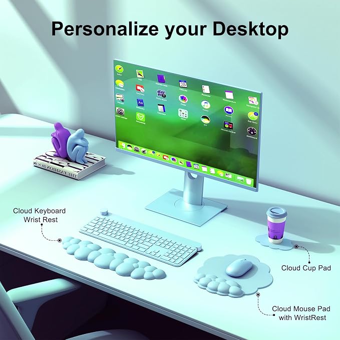 MOKURU Cloud Mouse Pad with Wrist Rest, Cloud Keyboard Wrist Rest, Mouse Pad Wrist Support, Ergonomic Cloud Keyboard Mouse Wrist Support (Blue)