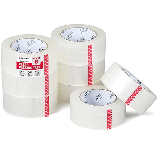 2" x 110 Yards Clear Packing Tape, Pack of 8 - Heavy-Duty 2.6 Mil Thick Carton Sealing Tape with Industrial Strength Adhesion for Packaging, Moving, or Shipping Boxes | Heavy-Duty 2.6 Mil Thick Carton Sealing Tape with Industrial Strength Adhesion for ...