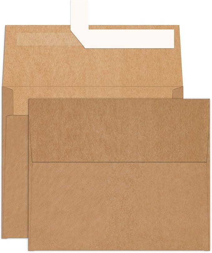 A2 Brown Kraft Envelopes 100 Pack, Goefun 4.375 x 5.75 Printable Greeting Card Envelopes Self Seal for Card Making, Photos, Invitations, Weddings, Graduation, Baby Shower, 120 GSM