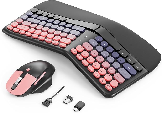 Ergonomic Wireless Keyboard Mouse, Mechanical Gaming Set with Wrist Rest | Compatible With All windows and Type C Computer,With OTG & Long Clean Bruch,Ideal for PC, Home, Office and College