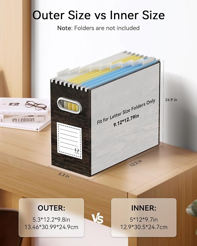 Portable Collapsible Cardboard File Box with Handle for Letter-Size | 2-Pack. Stainless Steel Handle. Label Stickers Included. Fits Letter Folders (Not Included). Home, Office, School, Dorm, Tax.