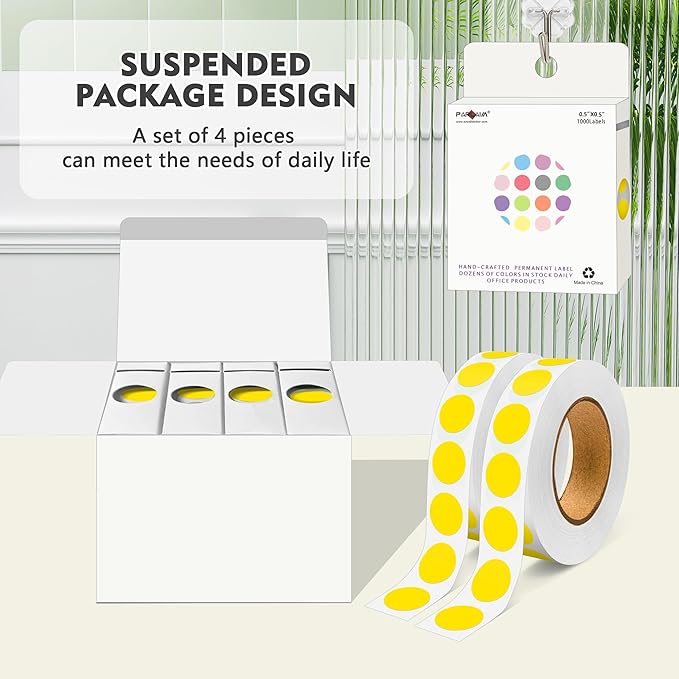 PARLAIM 4000 Pack Yellow Dot Stickers, 1/2 inch Round Circle Label 4 Rolls Permanent Adhesive Color-Code Sticker Labels in Dispenser Box