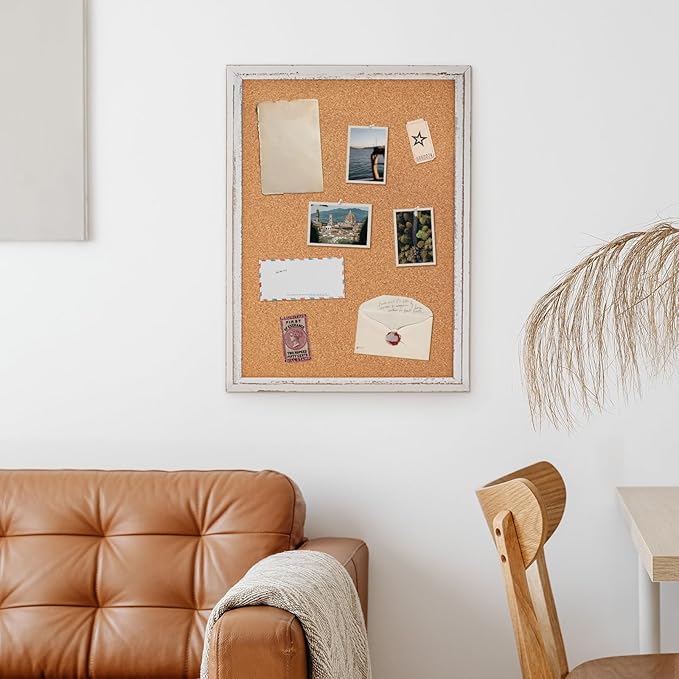 DOLLAR BOSS White Cork Board for Wall - 48 X 36 Inches, Rustic Wooden Frame Large Bulletin Board, Decorative Hanging Pin Board for Office & Home Decor