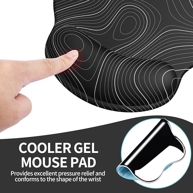 Mouse Pad with Wrist Rest, Comfortable Computer Mousepad with Gel Wrist Support Smooth Surface and Non-Slip PU Base for Pain Relief, Laptop, Office & Home (Black Line)