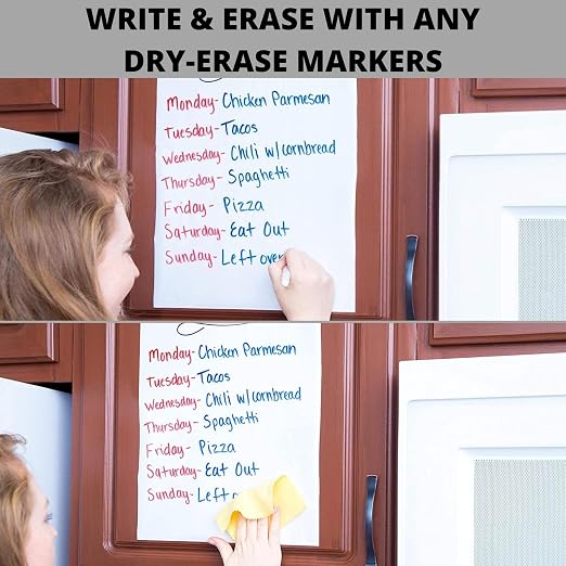 Reusable & Removable White Board Wallpaper | 1.4ft x 8ft Self Adhesive Dry Erase Contact Paper | 3 Markers & Eraser Cloth Included | for Home, Office, School & Kids Art & Decoration (Pack of 2)