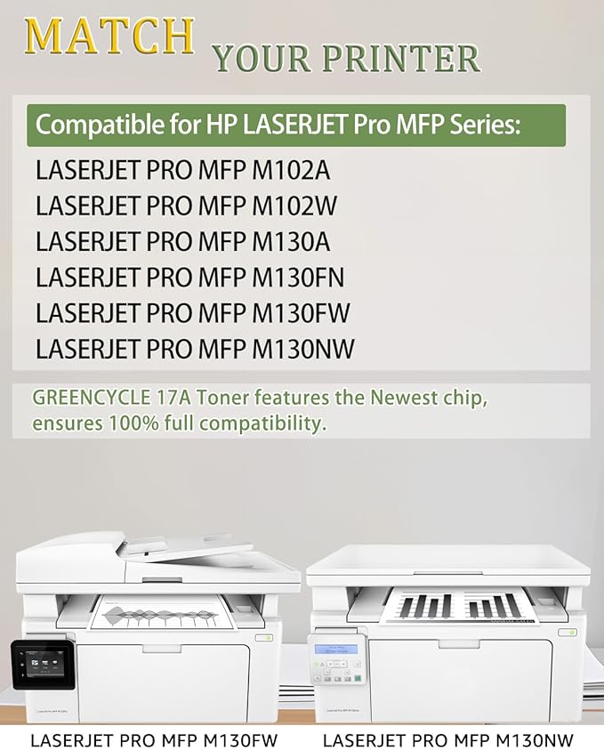 greencycle 5 Pack CF217A Toner Cartridge Replacement Compatible for HP 17A Black Toner Cartridge Laser Jet Pro MFP M130fw M130nw Printer M130a M130fn M102a M102w Ink Cartridge (5PCS,8000 Pages)