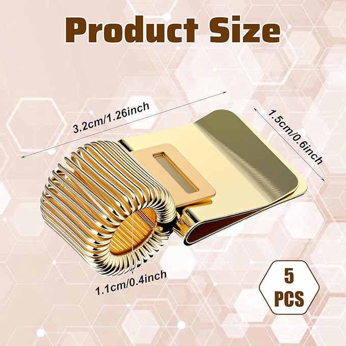 Grevosea 5Pcs Metal Pen Clip Holder, Portable Pen Holder Clips Adjustable Spring Loop Organizer for Notebook Clipboard Gold Tone