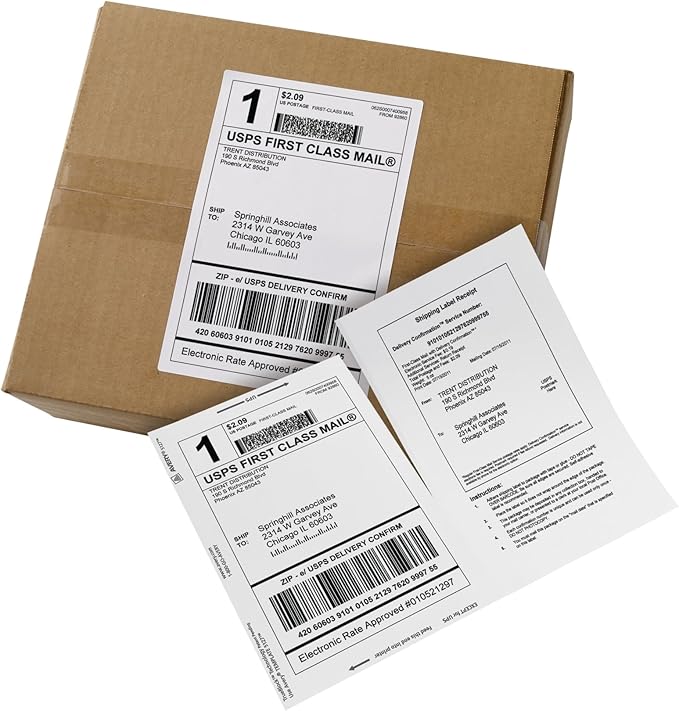 Avery Printable Shipping Labels with Paper Receipts, 5-1/16" x 7-5/8", White, 50 Blank Mailing Labels (5127)