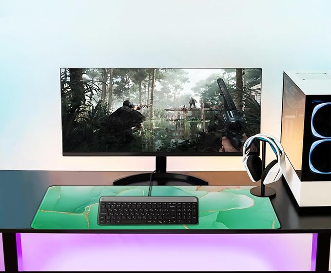 Large Mouse Pad 31.5 x 11.8 in, Gaming Mousepad with Stitched Edges, Premium Microfiber Cloth Surface, Waterproof Non-Slip Base Keyboard Desk Mat for Home Office Gaming, Marble Green