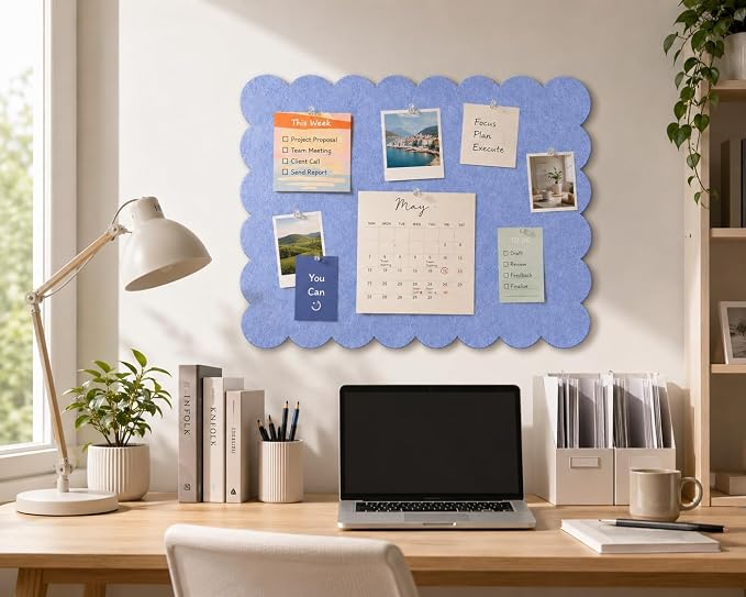 Scalloped Felt Bulletin Board 24 x 18 Inches (Blue Gray) | , Cute Decorative Pin Board for Dorm Room Decor, Small Vision Board & Photo Display for Bedroom or Study