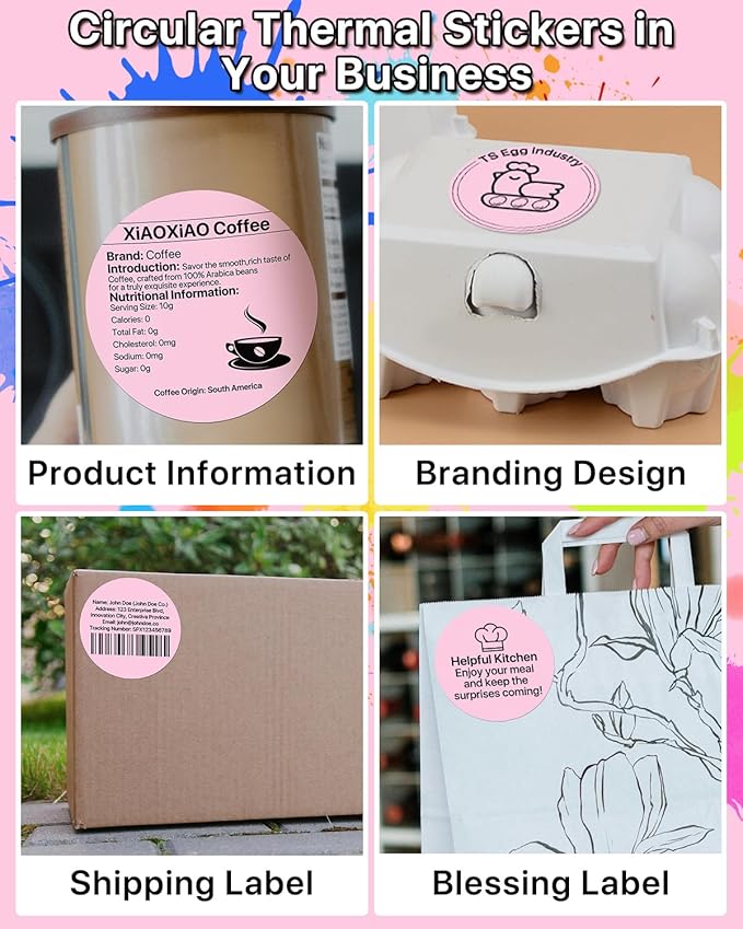 3 Inch (76.2mm x 76.2mm) Round Thermal Printer Label Stickers Self-Adhesive Circle Convenient Multi-Purpose Blank 3" Sticker Roll for Family Classification, Gift Sealing, Pink (500Pcs)