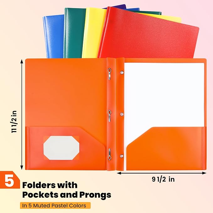 GNL Plastic Folders with Pockets and Prong, Pack of 10, Colored Heavy Duty 2 Pocket File Folders Letter Size, Folders with Prongs for School, Home, and Office