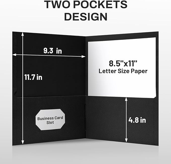 SUNEE Folders with Pockets(25 Pack, Black), 2 Pocket Folders Fit Letter Size Paper, Paper File Folder for School Office Home Bussiness