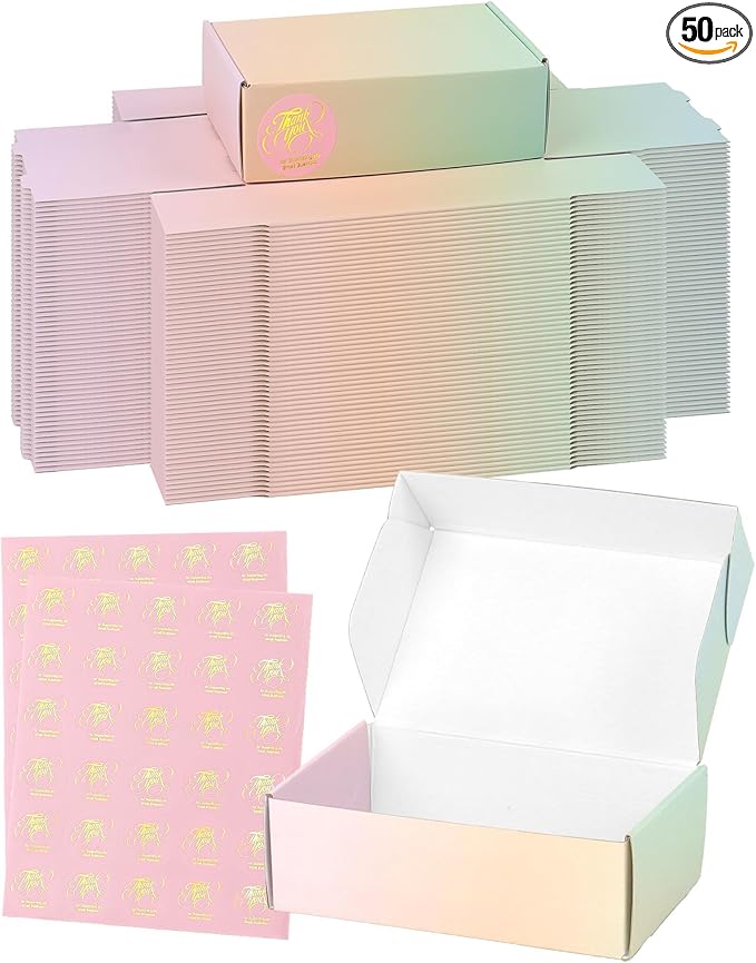6x4x2 Small Shipping Boxes for Small Business, Pack of 50 Colorful Cardboard Boxes for Shipping