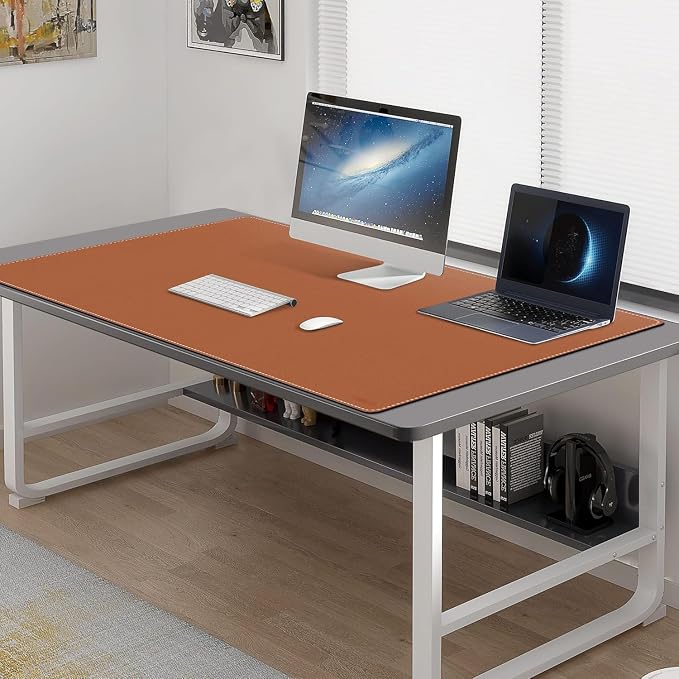 Mydours 55" x 28" XXL Large PU Leather Desk Mat, Gaming Mouse Pad, (Brown) | Extended Dual-Sided Portable Desks Pad, Waterproof Easy Clean Keyboard Computer Desktop Protector for Gift Office Home