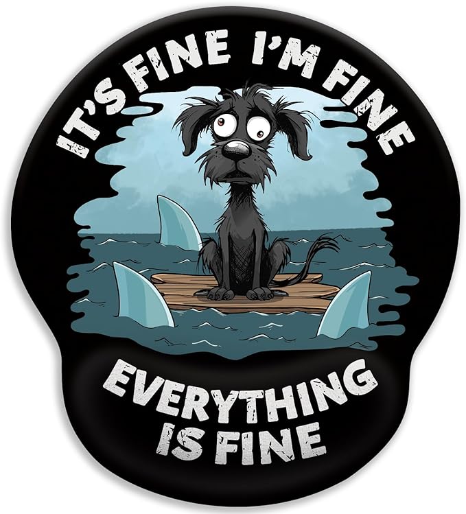 Funny Dog Ergonomic Mouse Pad with Wrist Rest, Gaming Mouse Pad Wrist Support with Non-Slip Pain Relief PU Base, It's Fine Mouse Pads for Desk Work, Cute Home Office Desk Accessories Decor